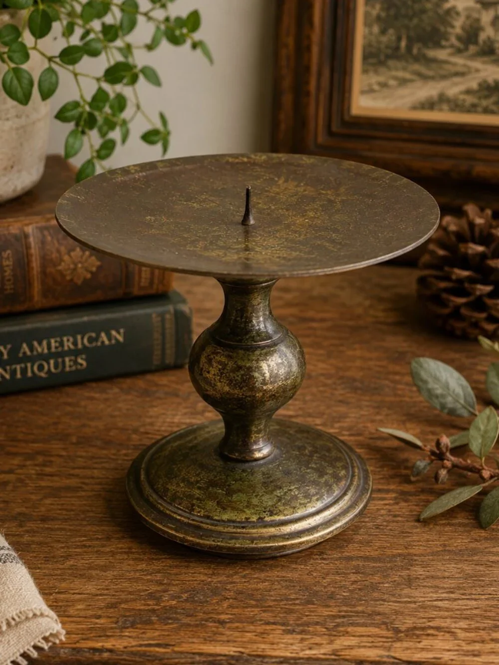 Vintage Brass Push-Up Candlestick Chamber Candle Holder Primitive Colonial 5.25
